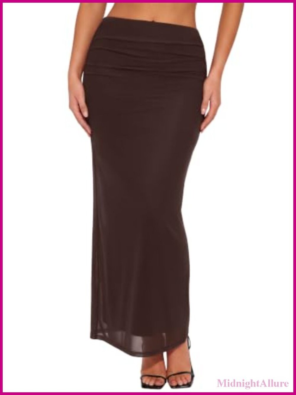 Women's Mesh Maxi Skirt Mid Waist Ruched A-Line Long Flowy Skirt